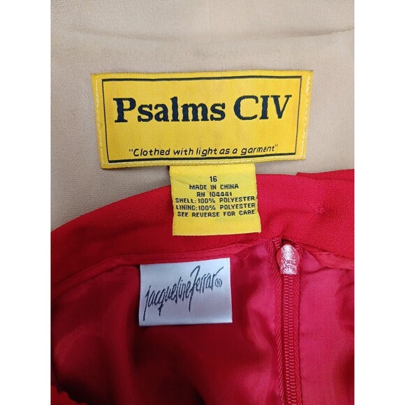 Psalm CIV / Jacqueline Ferrar jacket suit set beige red skirt blazer Sz 16 - Picture 10 of 12